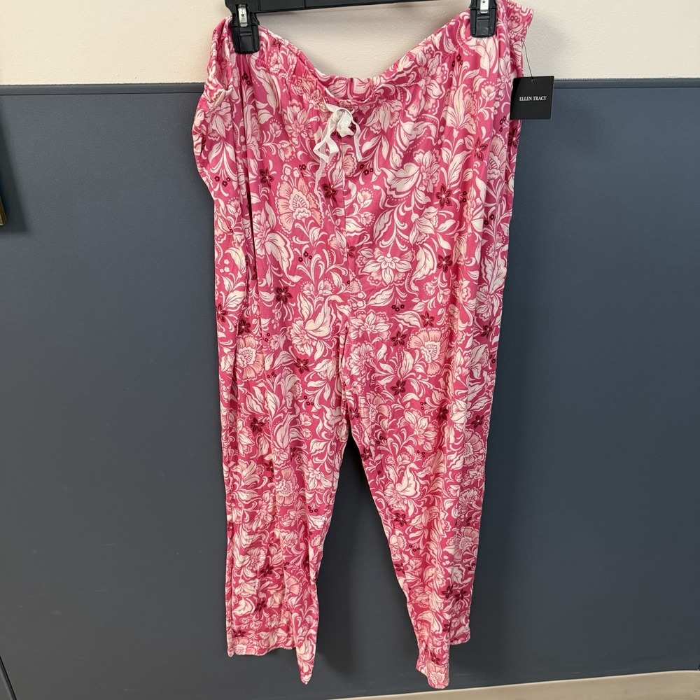 Ellen Tracy Plus Pajama Pant Size 2XL NWT Pink Soft  Drawstring Stretchy 30" Ins